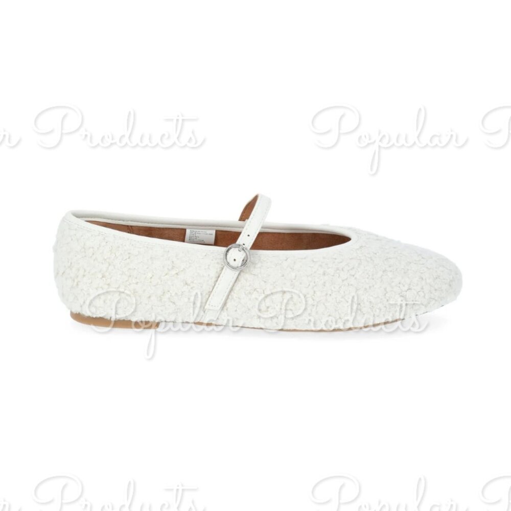 Faux Shearling Mary Jane Flats, White - Picture 3 of 8